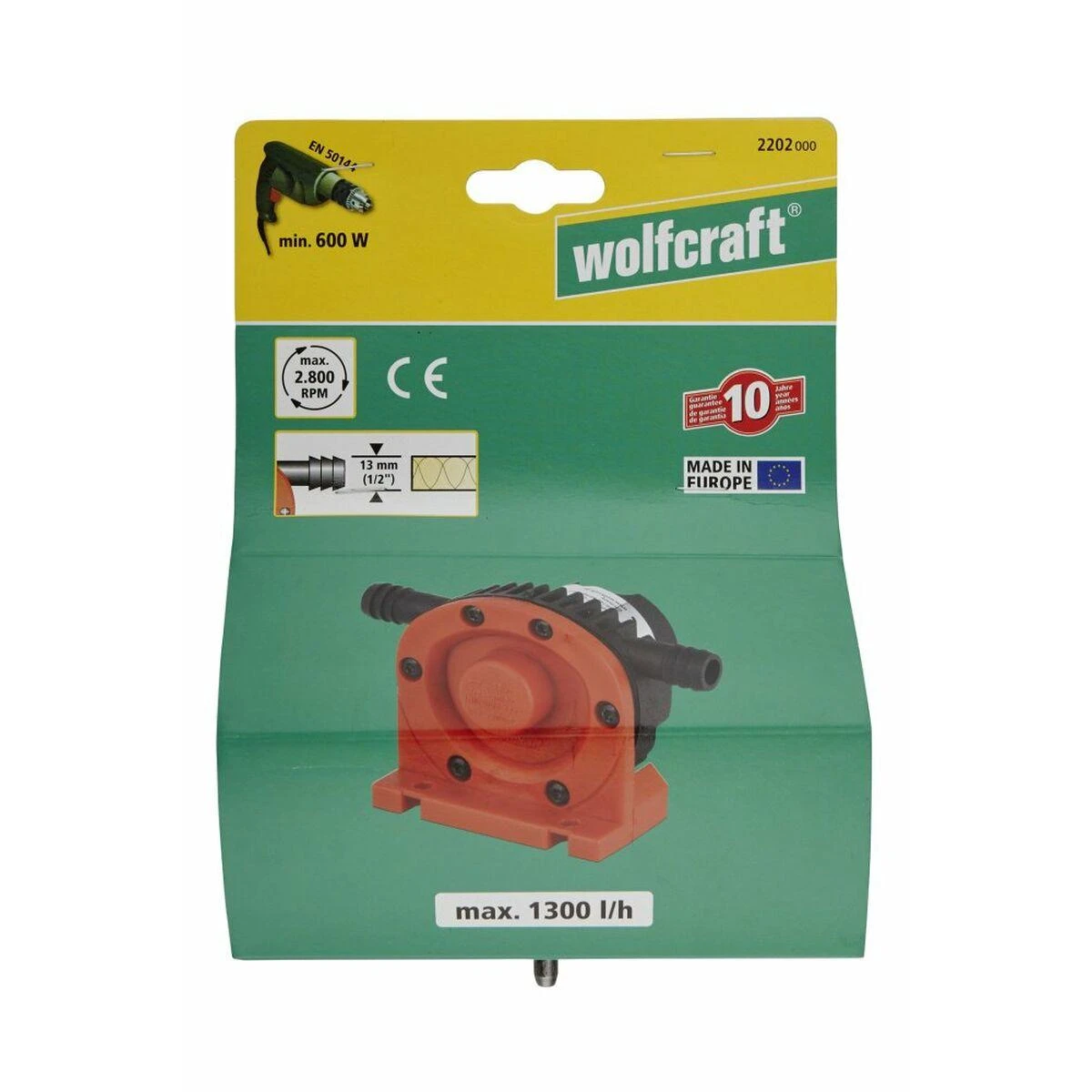 Wolfcraft vandens siurblys 1300 l / h s = 6 mm naudojamas su gręžtuvu 2202000