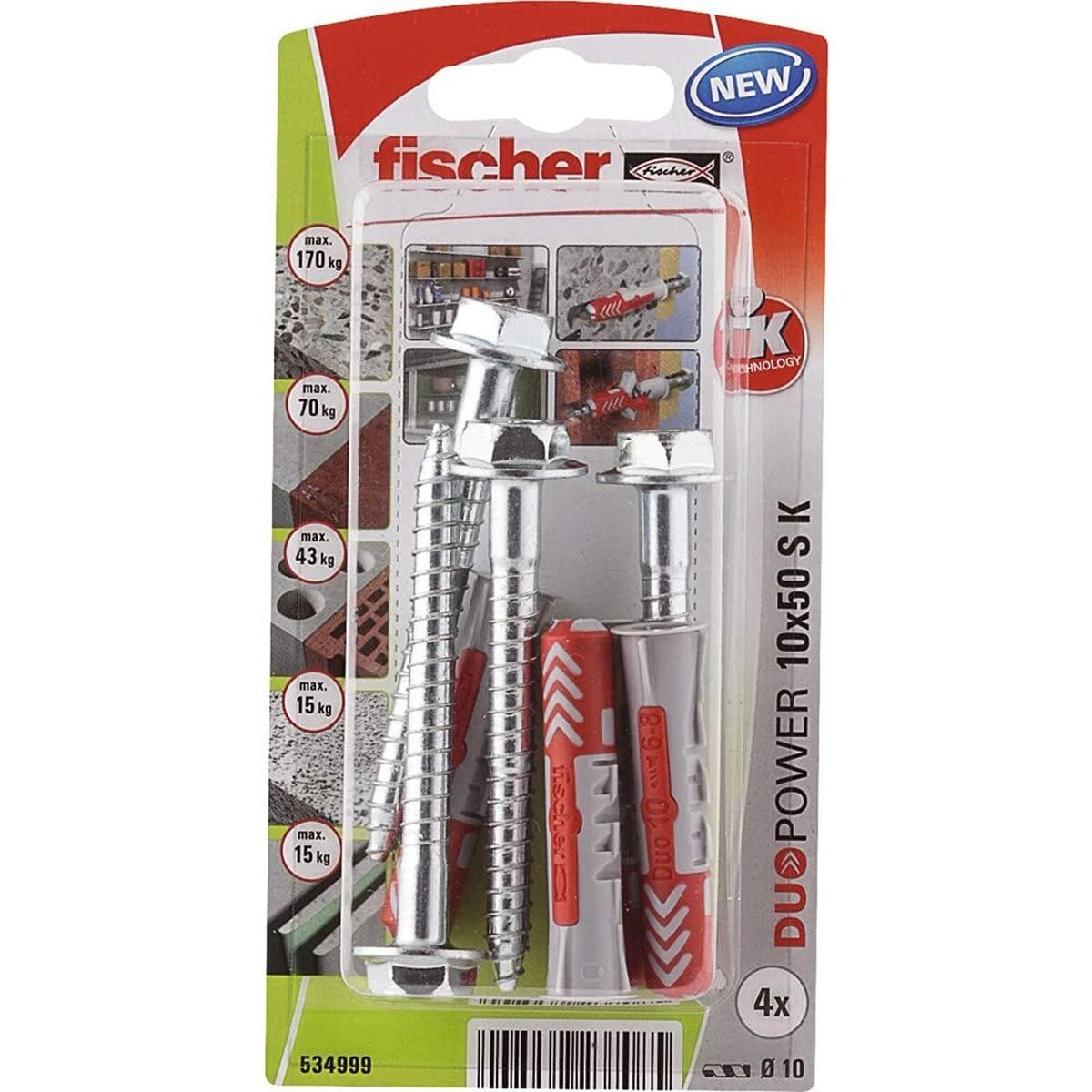 Fischer Dvikomp. kaiš. su varžtu 10x50 mm, 4 vnt.