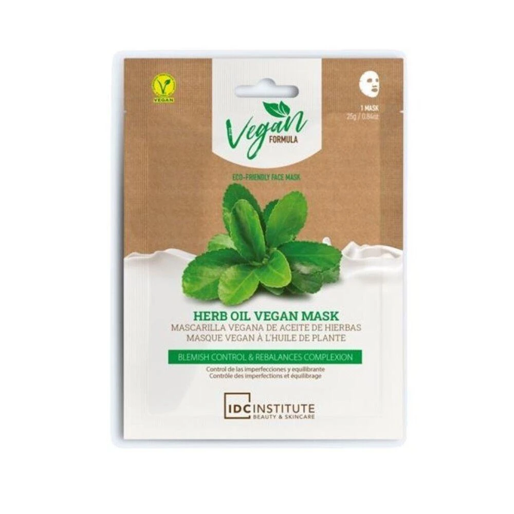 Aquarius IDC INSTITUTE Vegan lakštinė veido kaukė padeda kontroliuoti pigmentines dėmes ir subalansuoti veido odos spalvą su žolelių aliejumi Herbal Oil, 25 g