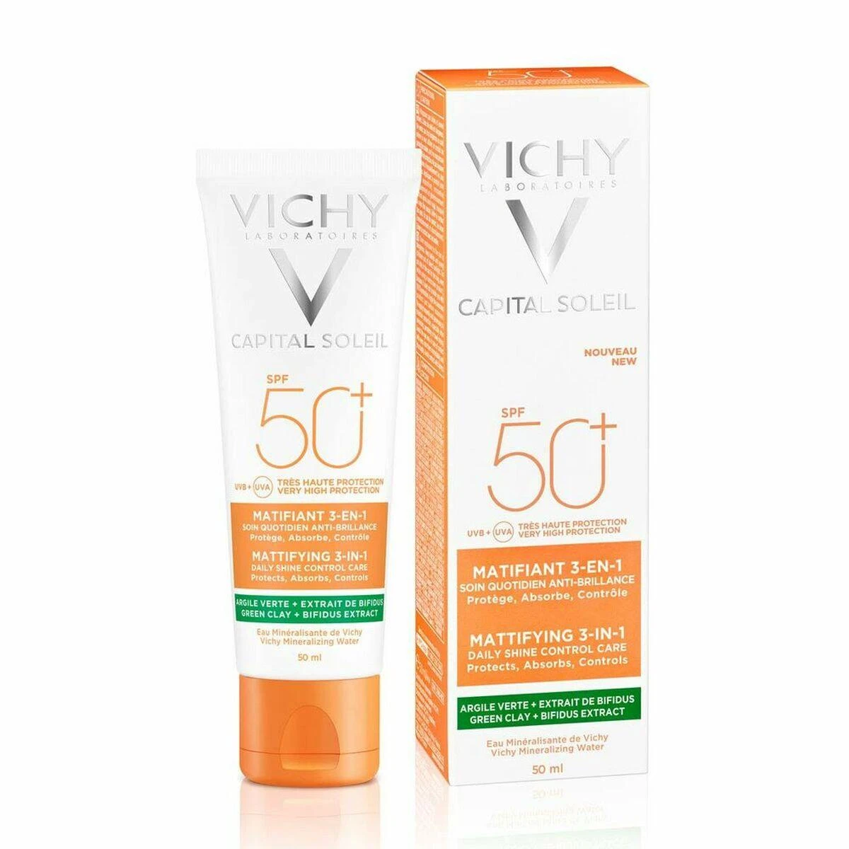 Vichy Capital Soleil Mattifying Protector 3 in 1 Spf50+ matinį efektą suteikianti kasdienė priemonė nuo saulės veidui 50ml