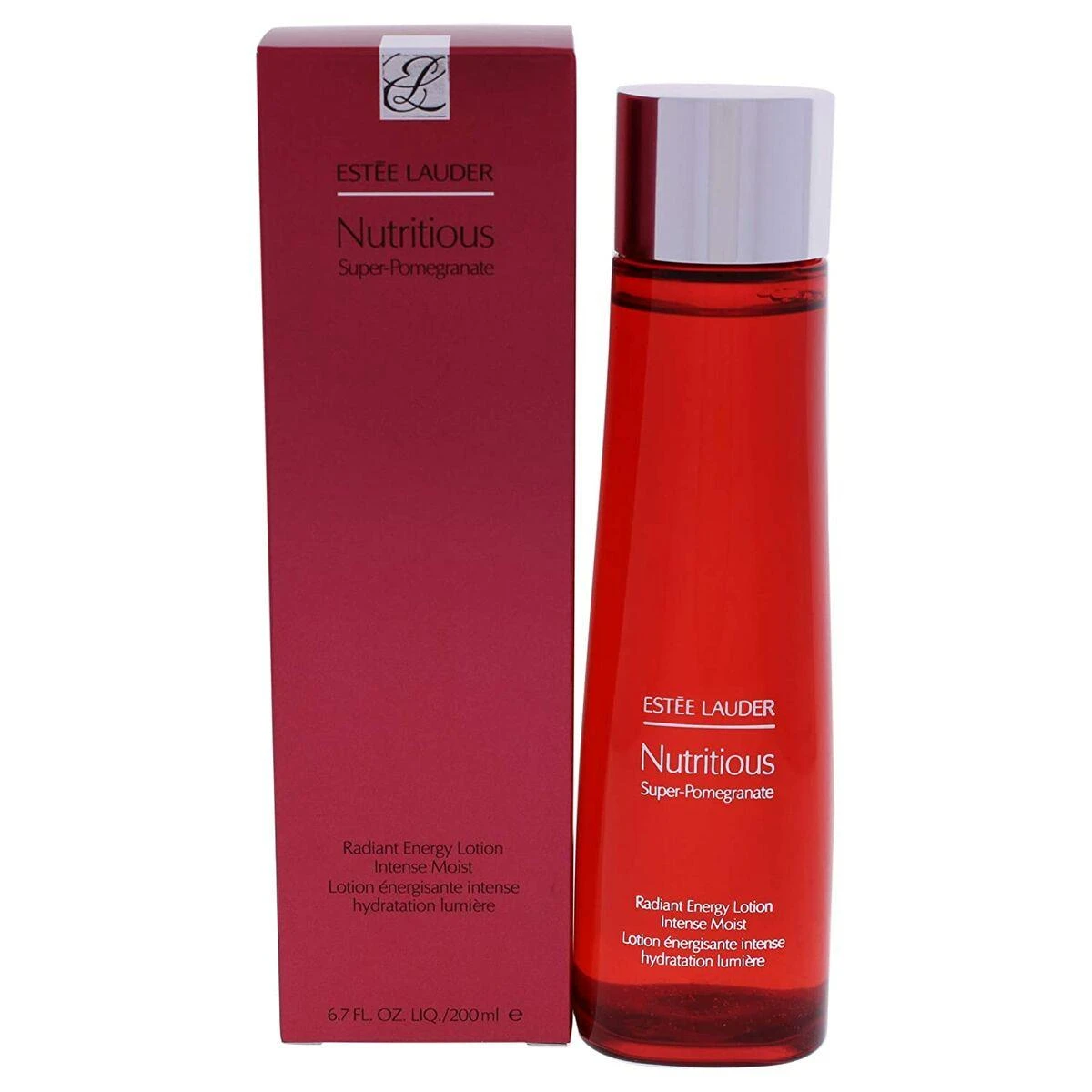 „Estee Lauder Nutritious“ – drėkinamasis veido losjonas ryte ir vakare, pasižymintis granatų, „Radiant Energy Essential Vitamins & Minerals“ aromatu, 200 ml