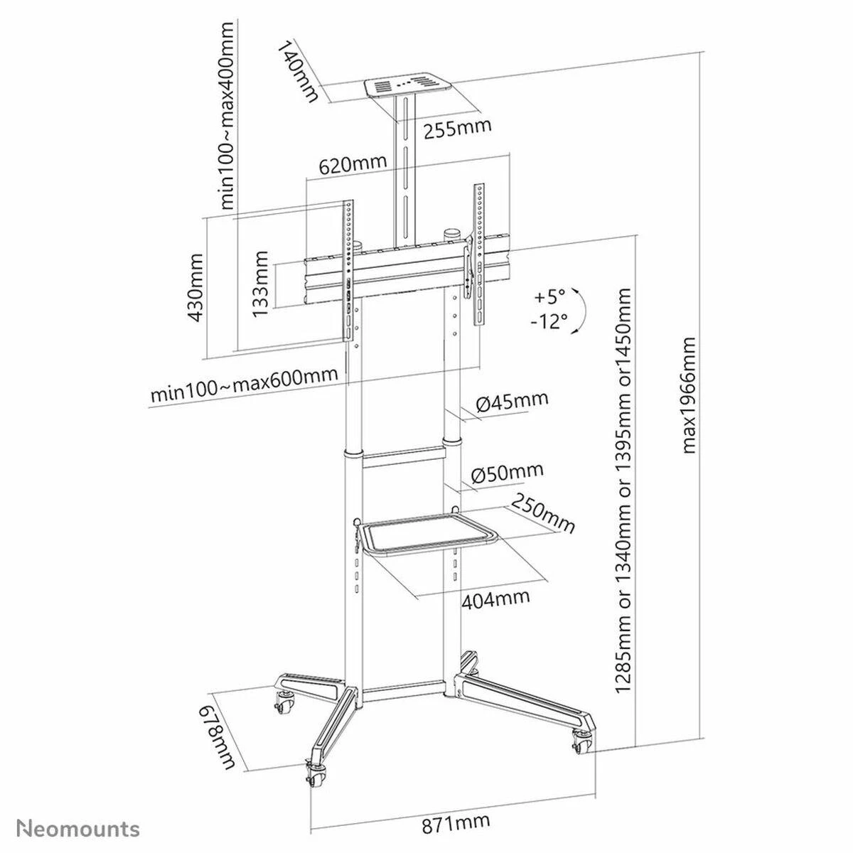 Laikiklis NEWSTAR MOBILIŲJŲ GRINDŲ STOVĖLIŲ NEOMOUNTS ĮSKA. AV-IR CAM LENTYNA (REGULIUOJAMAS AUKŠTIS: 128,5-145 CM)