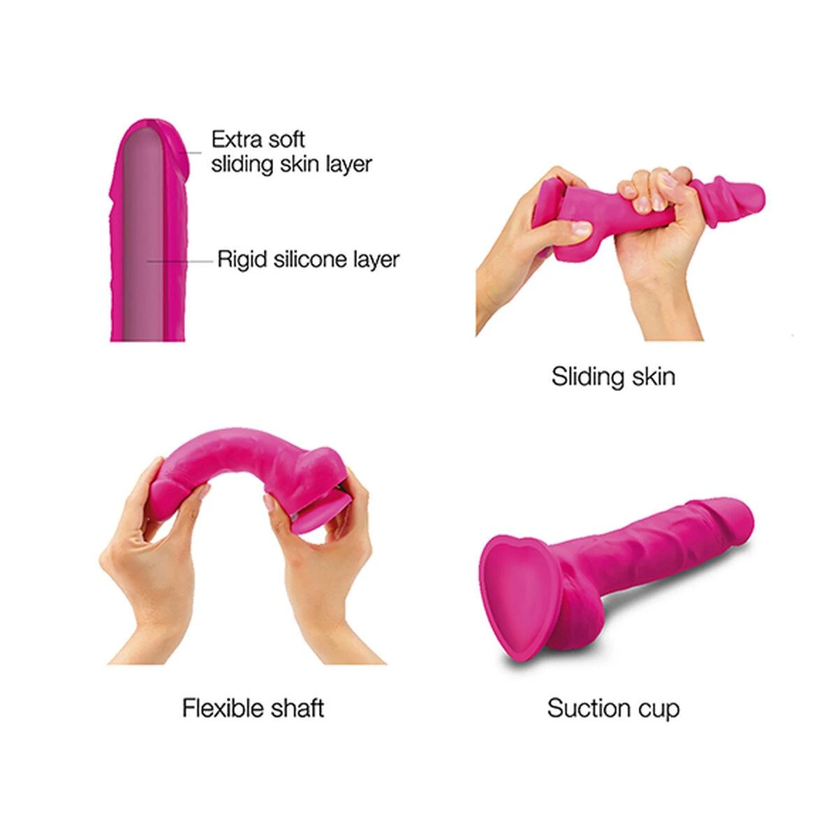 Strap-On-Me – slenkanti oda tikroviška dildo Fuchsia M