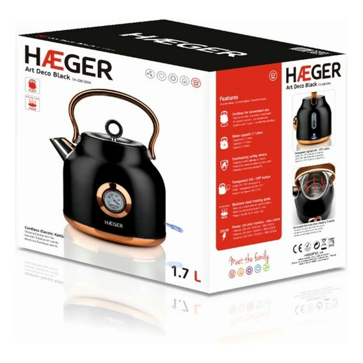 Elektrinis virdulys Haeger 1,7l su termometru 2200W