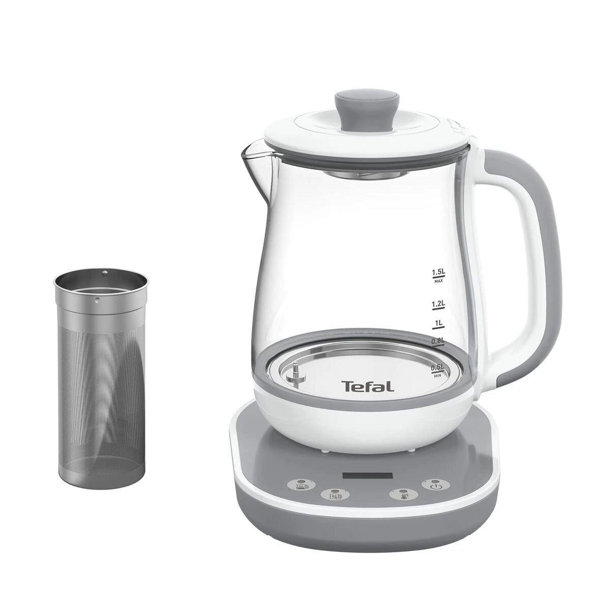 TEFAL BJ551B10 | Tea Virdulys | 1400 W | 1.5 L | Glass | 360° rotational base | Baltas/Pilkas