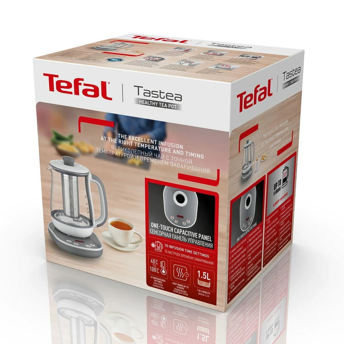 TEFAL BJ551B10 | Tea Virdulys | 1400 W | 1.5 L | Glass | 360° rotational base | Baltas/Pilkas