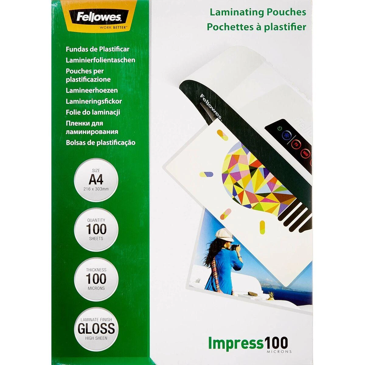 FELLOWES LAMINATING POUCH 100MIC A4 100PK