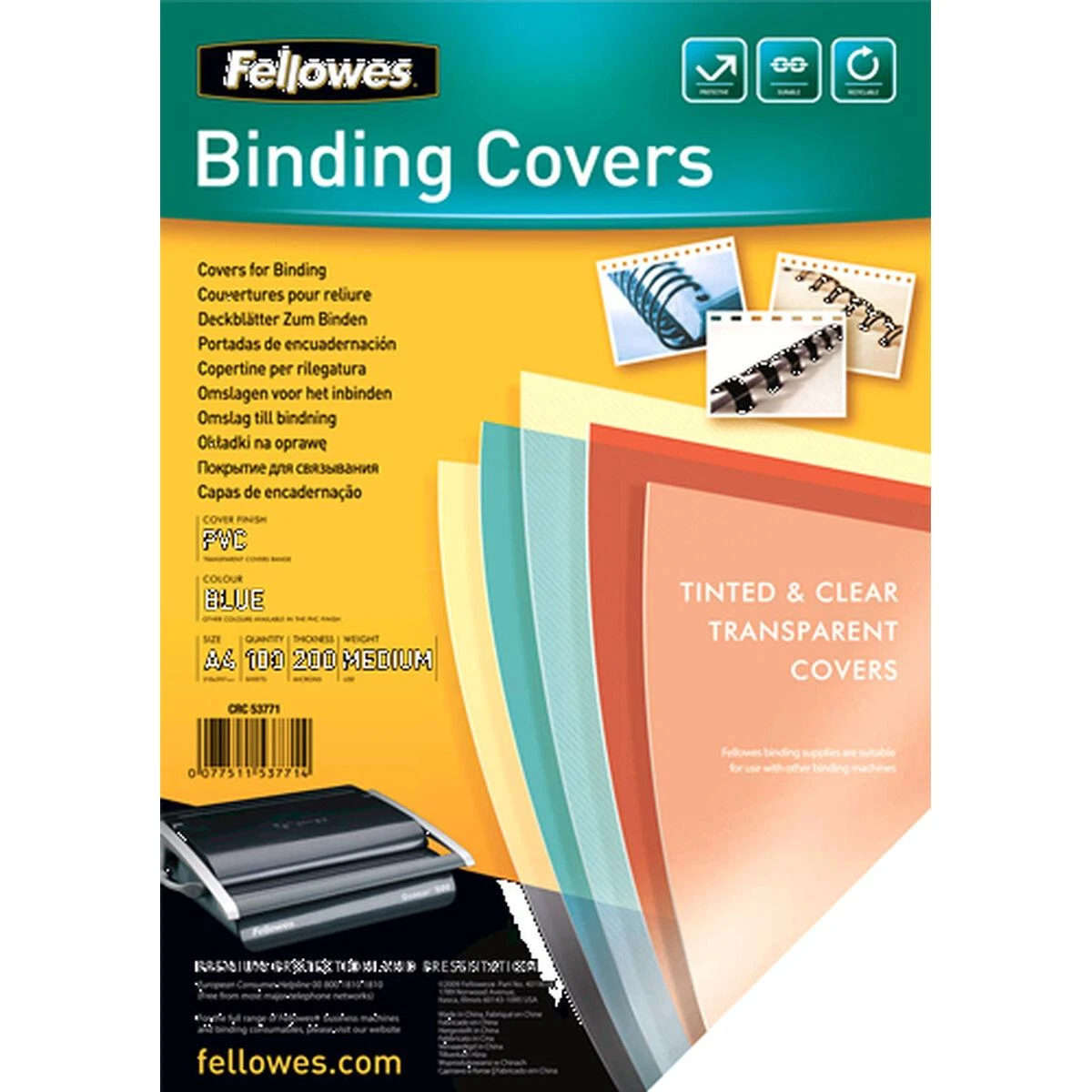 Fellowes okładki skaidrus 200 µ mėlyna, 100 vnt. (5377101)