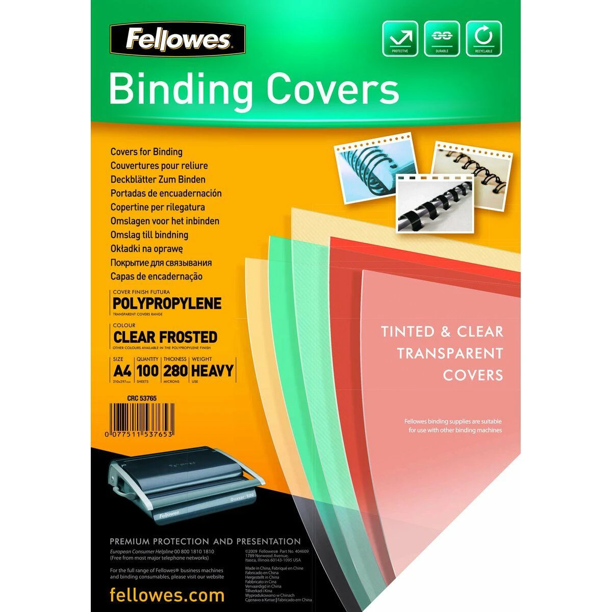 Fellowes užvalkalas skaidrus matinis FUTURA A4, 280 µ, 100 vnt. (5376501)