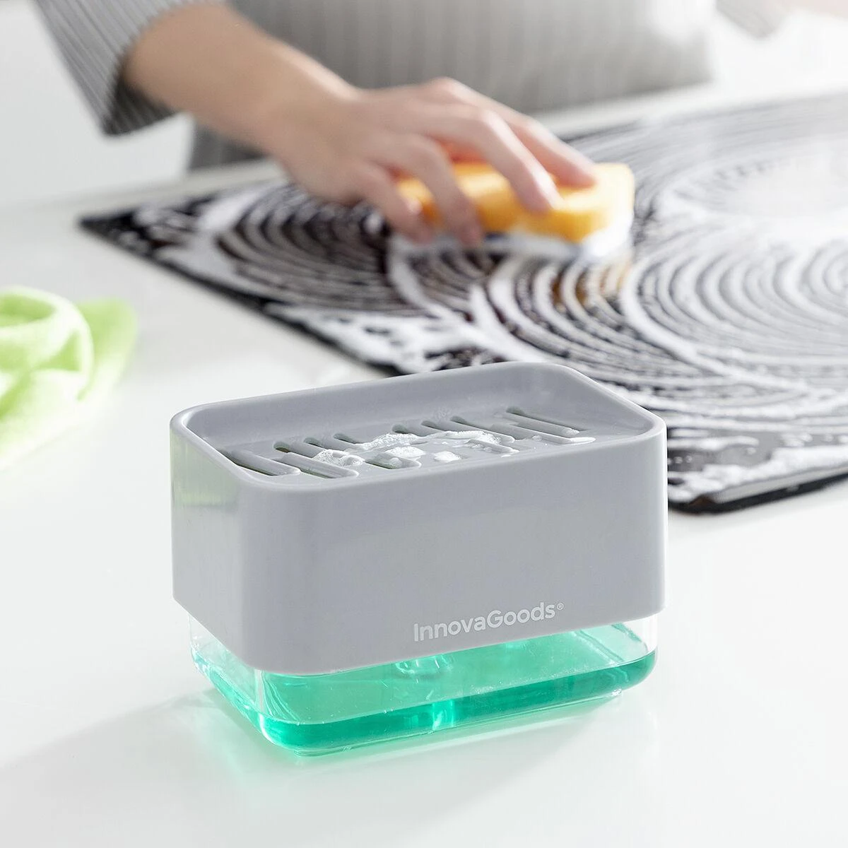 InnovaGoods muilo dozatorius 2 viename Pushoap skirta indams skysčio dozatorius kriauklei