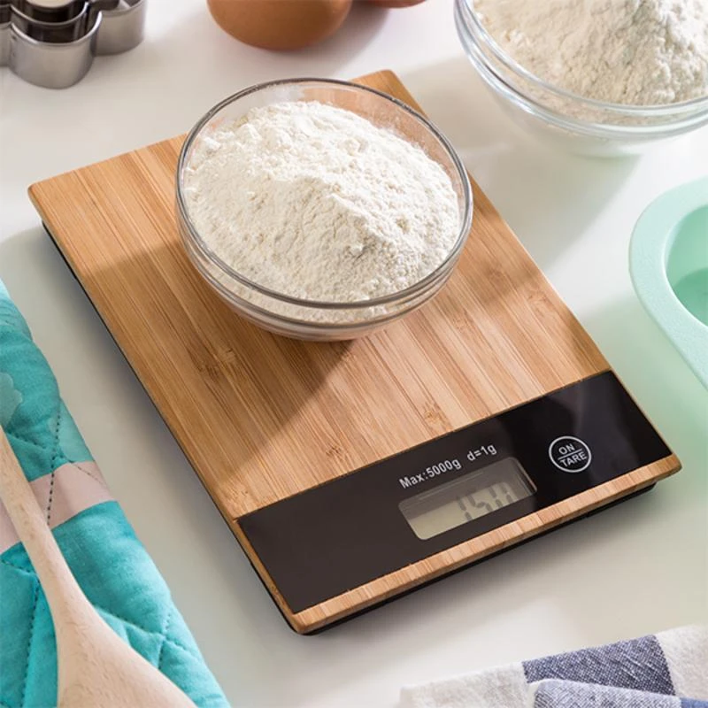 Excellent Houseware Virtuvinės svarstyklės elektroniczna płaska bambusowa 5kg