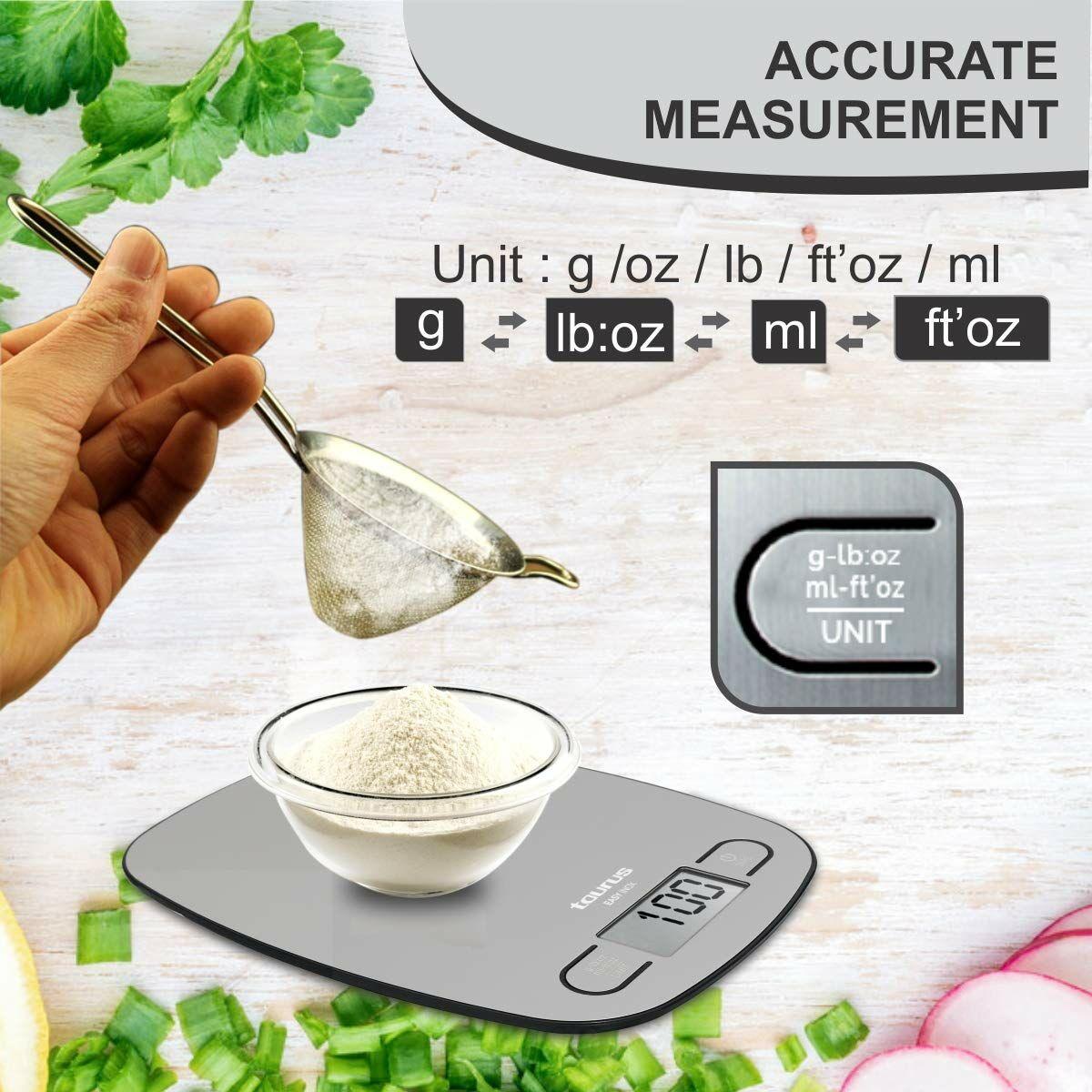 Virtuvinės svarstyklės Taurus EASY INOX, sveria iki 5kg