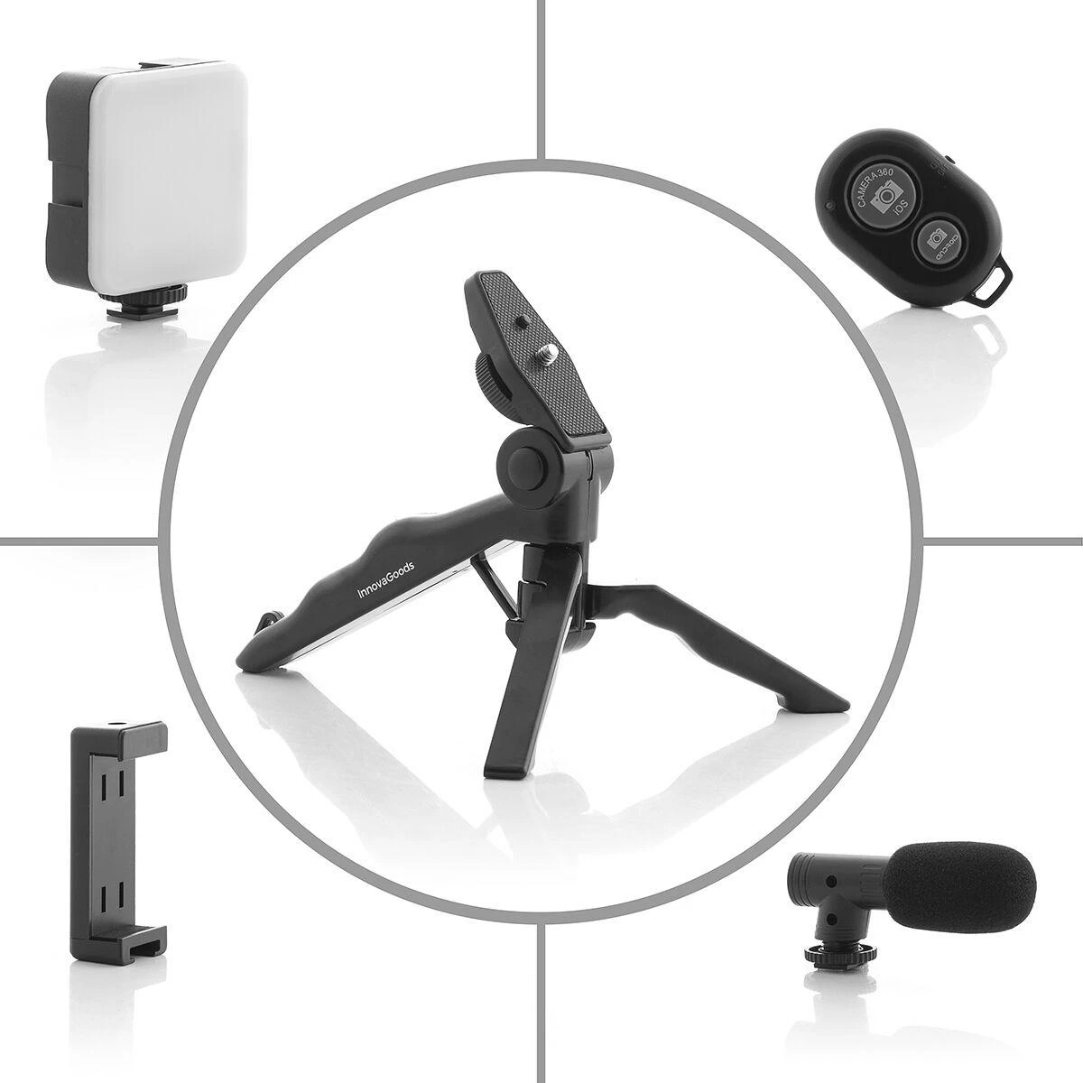 Vloginimui skirtas rinkinys su šviesa, mikrofonu ir nuotolinio valdymo pultu Plodni InnovaGoods 6 Dalys
