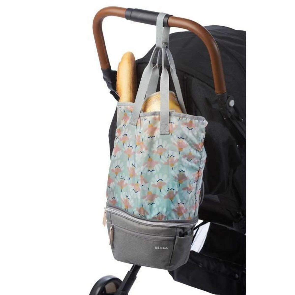 Beaba vežimėlio krepšys-mamos rankinė 2in1, POP UP TROLLER BAG BIARRITZ HEATHER, pilka