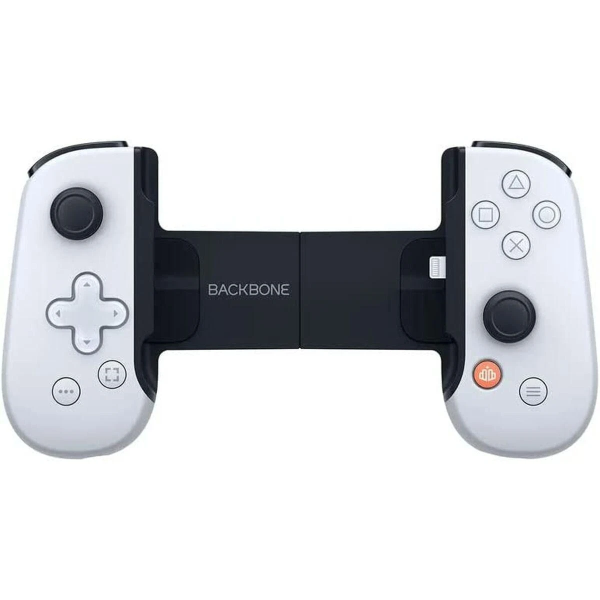 „Backbone One“ skirtas „iPhone PlayStation Edition“ „Baltas Lightning“ žaidimų pultas kompiuteriams, „PlayStation“ ir „iOS“ įrenginiams