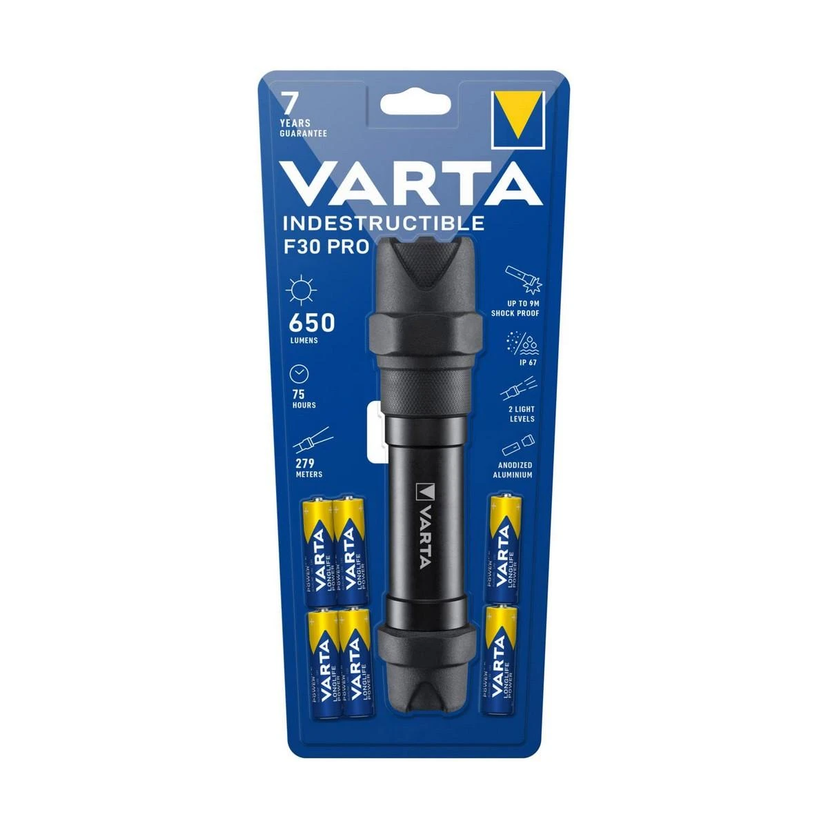 Varta F30 PRO žibintuvėlis su baterijų komplektu pakuotėje