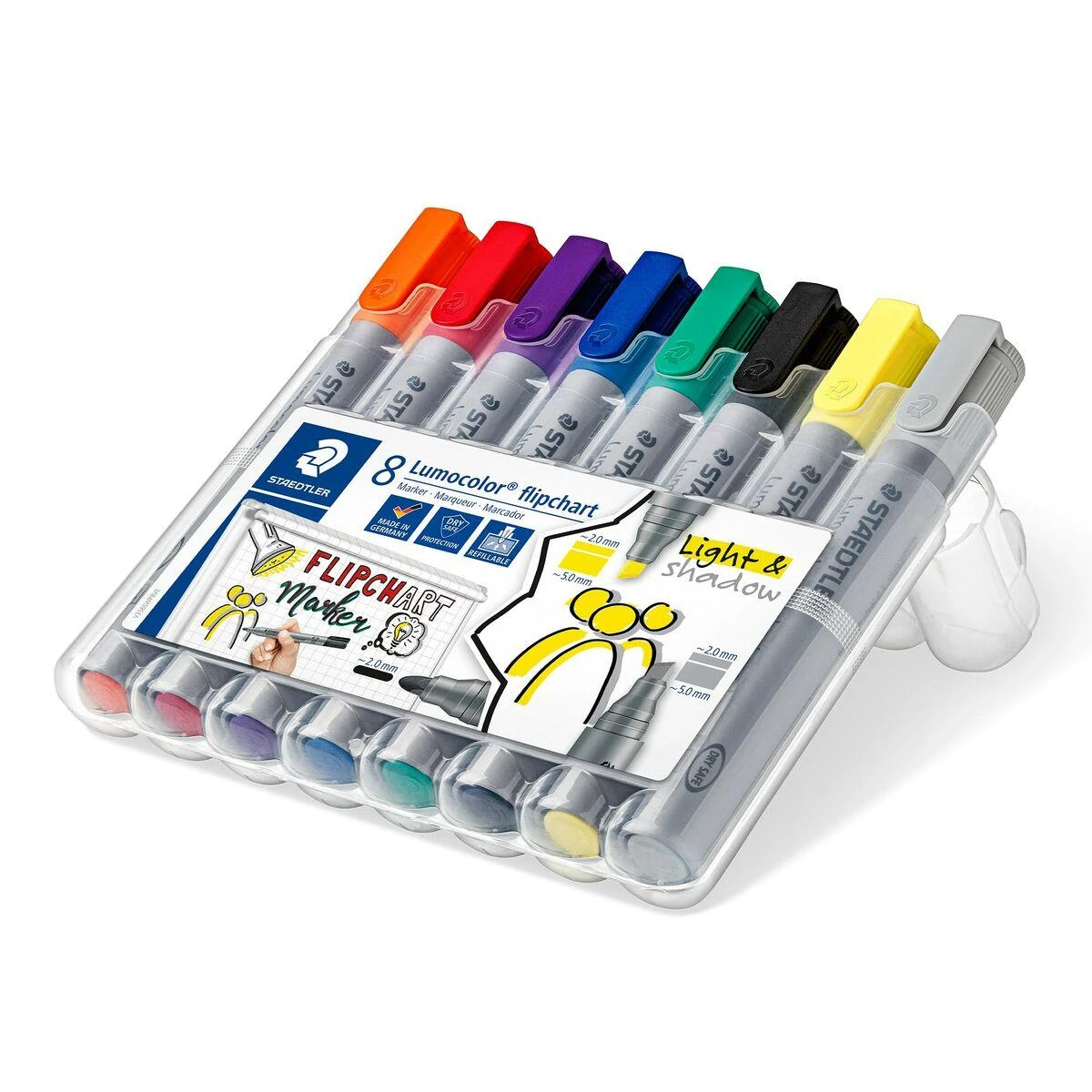 Staedtler Lumocolor Flipchart žymeklis 356/356B, dėklas 8 vnt., daugkartinio pildymo, saugus sausai, plaunamas, užblokuotas galiukas, - 1 vnt. (356 SWP8)