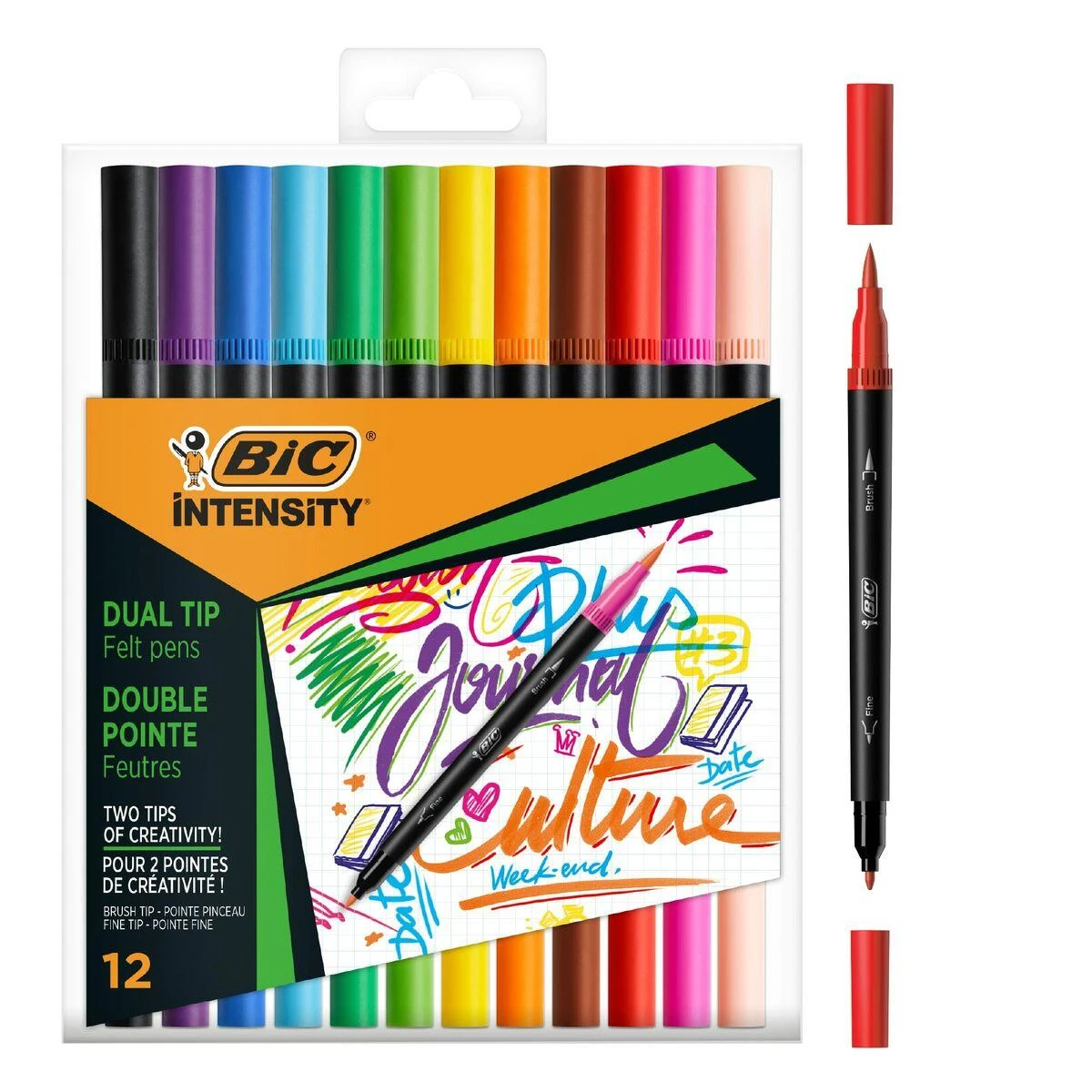 Bic Flomasteriai Intensity Dual Tip, dvipusiai, 12 spalvų rinkinys