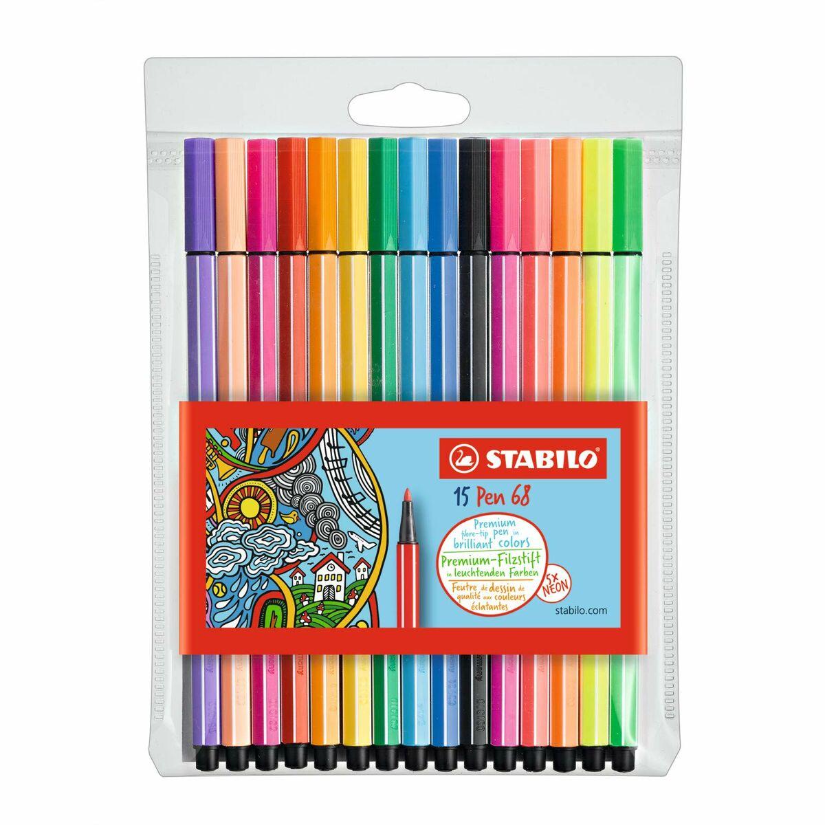 Spalvinimo markeriai - STABILO - Pen 68 - 15 vienetų rinkinys - įvairios spalvos - 1,0 mm antgalis