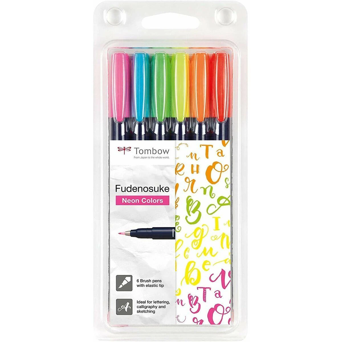 Tombow Flamastry Fudenosuke do kaligrafii neon mix 6 vnt.