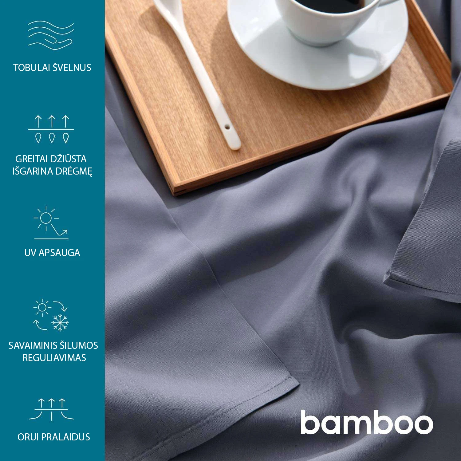 Saules Patalyne Bambuko patalynės komplektas Baltas, 200x220 cm aprašymas - Prekės nuotrauka