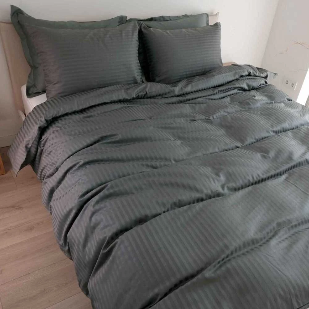 Saules Patalyne Juostuoto satino patalynės komplektas ŽALIOJI CHAKI, 3 dalių, 200x220cm
