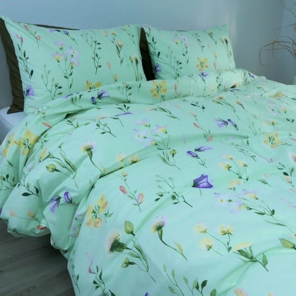 Saules Patalyne Medvilninis patalynės komplektas ŽALIOJI PIEVA, 3 dalių, 200x220