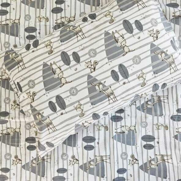 Saules Patalyne Patalynės komplektas vaikams PILKO MIŠKO GYVŪNAI, 100x135 cm