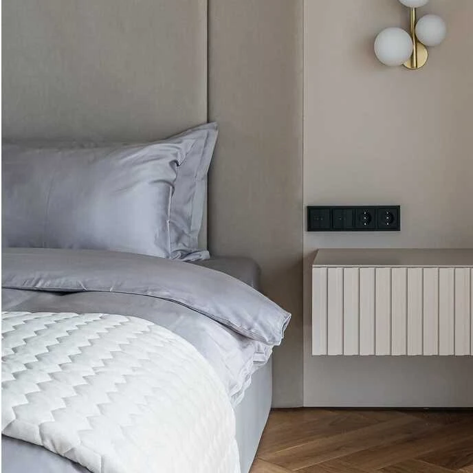 Saules Patalyne PREMIUM satino patalynės komplektas Sidabrinis ROYAL, 3 dalių, 200x220 cm