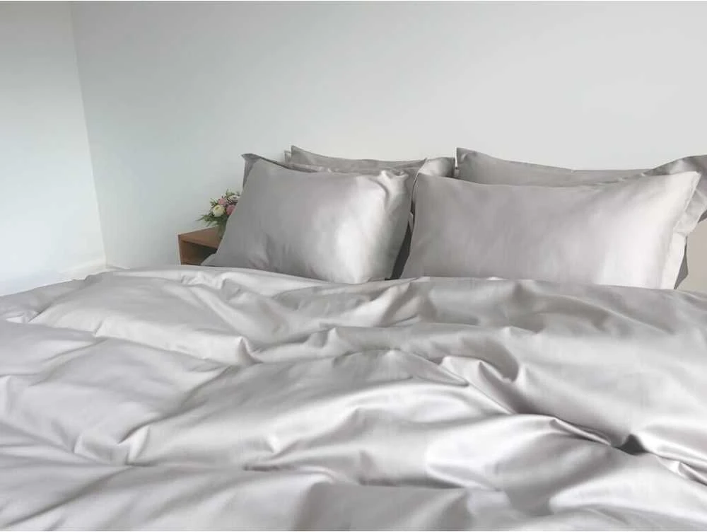 Saules Patalyne PREMIUM satino patalynės komplektas Sidabrinis ROYAL, 3 dalių, 200x220 cm