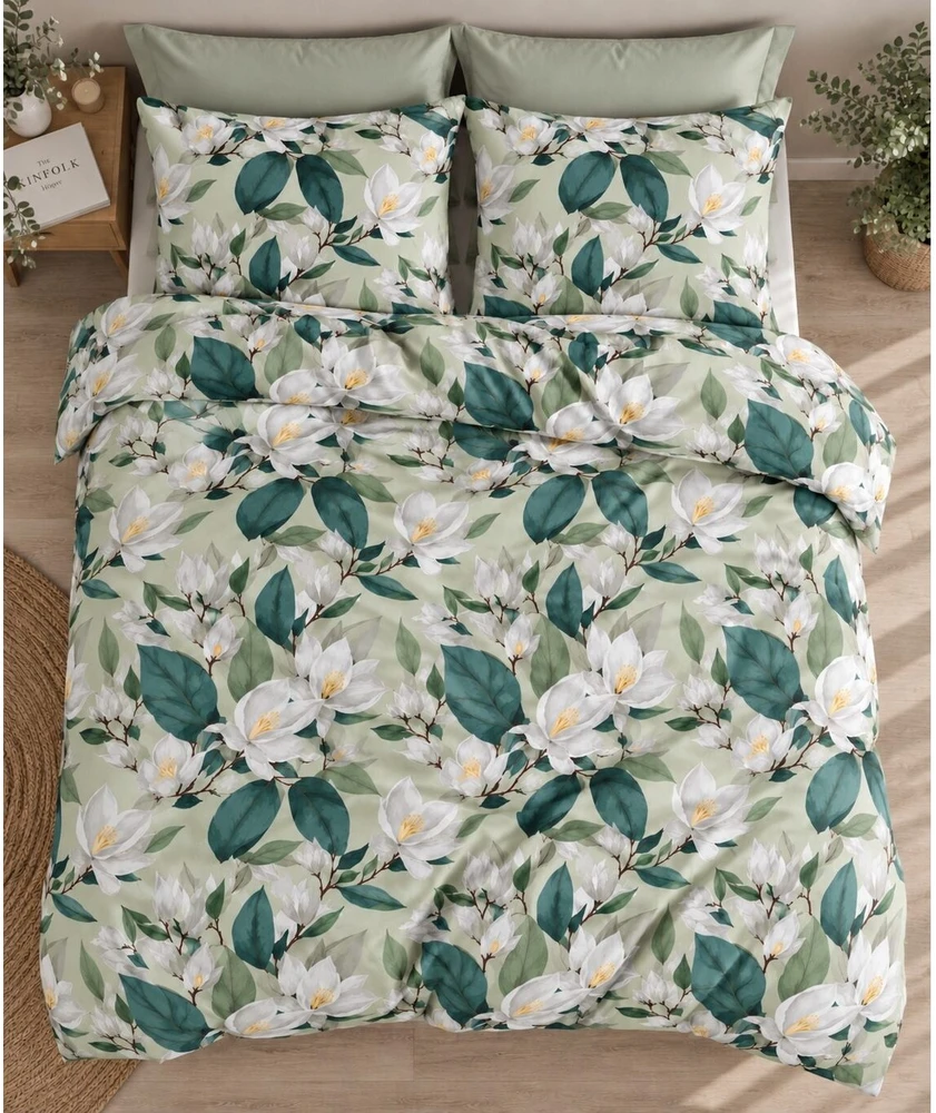 Saules Patalyne Satino patalynės komplektas MAGNOLIJŲ ŽAVESYS, 3 dalių, 200x220 cm