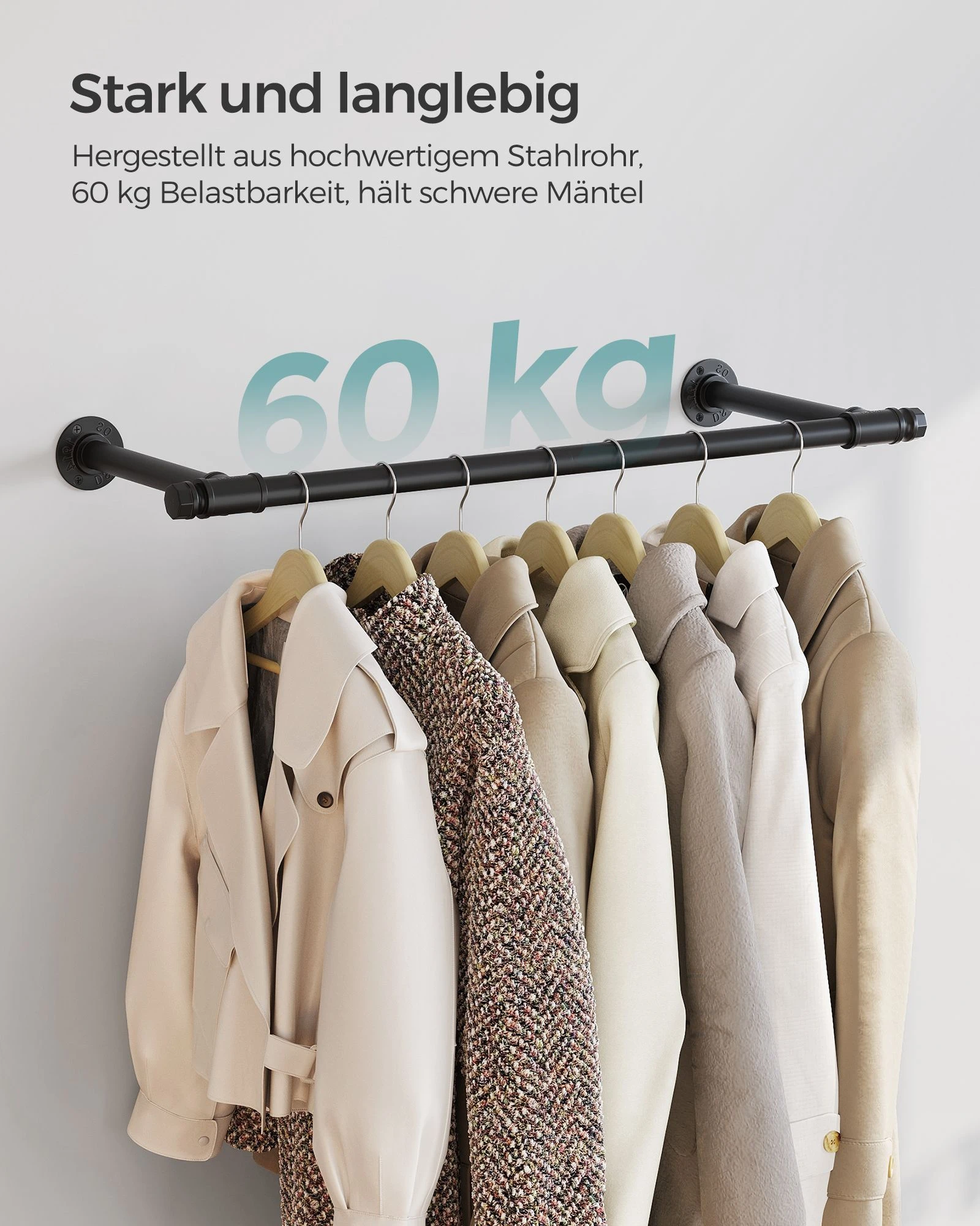 Braskehome 30 x 84 x 7 cm sieninis drabužių turėklas, kurio keliamoji galia - 60 kg aprašymas - Prekės nuotrauka