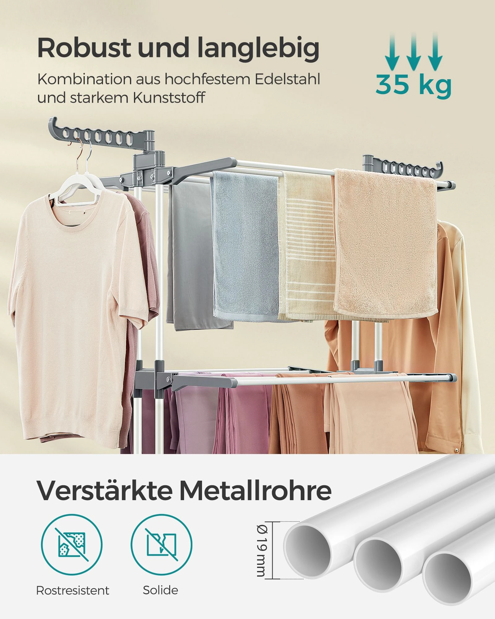 Braskehome 4 lygių skalbyklė su sulankstomais sparnais ir ratukais balta aprašymas - Prekės nuotrauka
