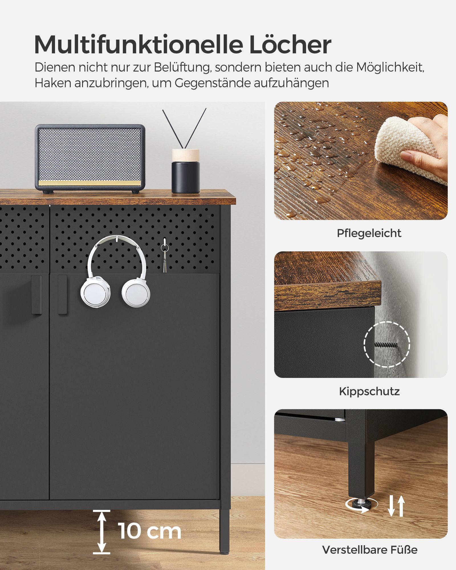 Braskehome Sandėliavimo spinta vintage ruda-juoda aprašymas - Prekės nuotrauka