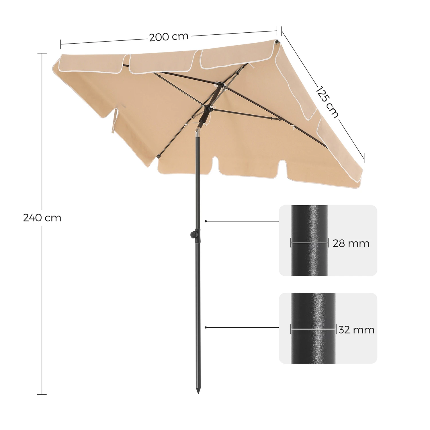 Braskehome Skėtis 200 x 125 cm Taupe aprašymas - Prekės nuotrauka
