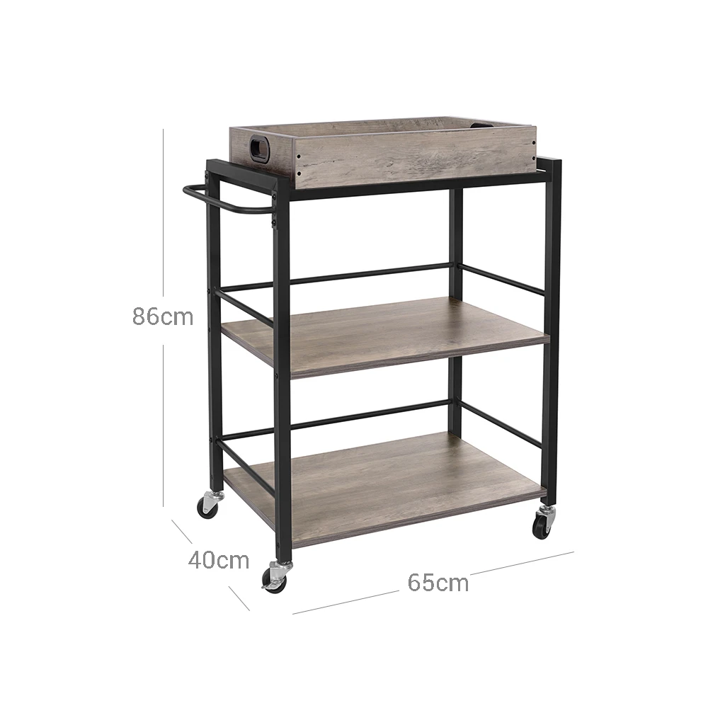 Shopme Virtuvinis vežimėlis 65 x 40 x 86 cm pilkai juodas aprašymas - Prekės nuotrauka