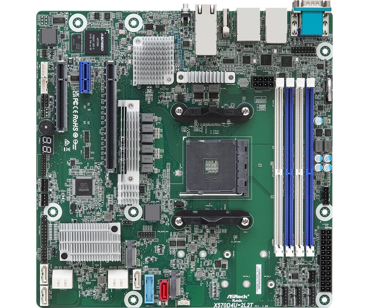 ASRock Rack X570D4U-2L2T Server Motherboard - AM4 Socket, AMD X570 Chipset, Dual 10G LAN Micro-ATX