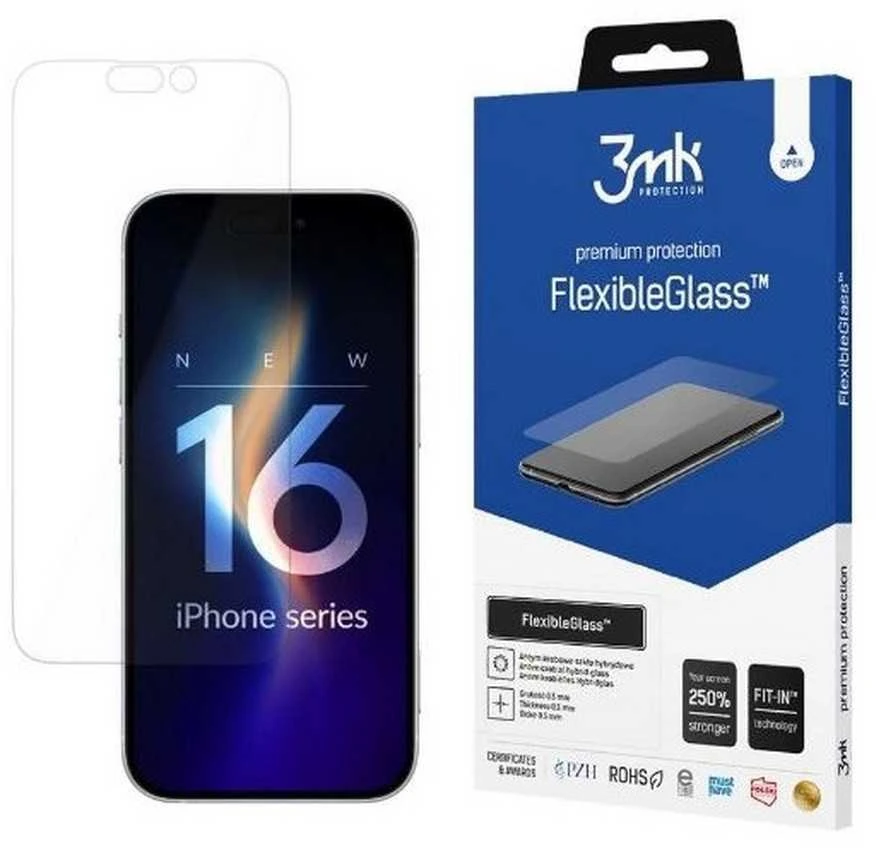 3MK „FlexibleGlass“ hibridinis stiklinis sijonas „Apple“ ir „iPhone 16 Pro“ telefonams
