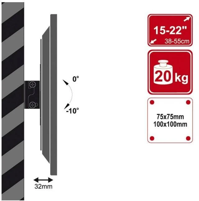 4World LCD/PDP sieninis laikiklis 15-22"