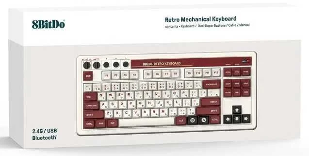 8BitDo Retro belaidė mechaninė klaviatūra (Hot-Swap) (Kailh Box switch, US) - (Fami Edition)