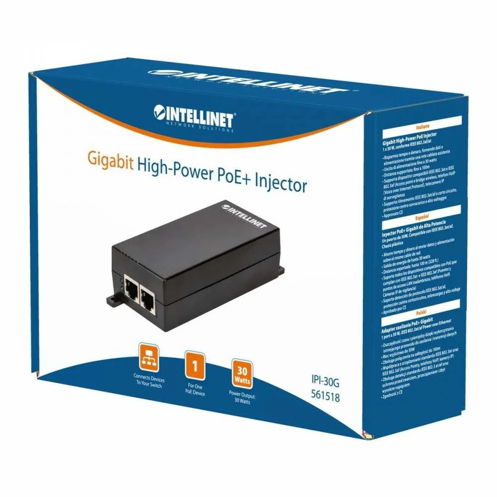 Intellinet PoE+ purkštukas IEEE 802.3af 1 prievado RJ45 Gigabit 30W