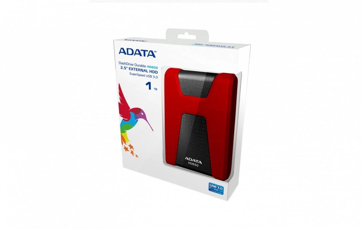 Kietasis išorinis diskas Adata HD650 1TB 2.5" USB3 Raudonas