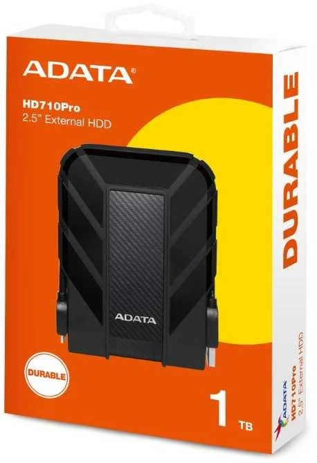 ADATA HD710P | 1000 GB | 2,5 " | USB 3.1 (atgalinis suderinamas su USB 2.0) | Juodas | 1.HD710 Pro atsparumo dulkėms ir vandeniui įvertinimai taikomi tik tada, kai USB prievado dangtelis yra tvirtai uždarytas. 2. Suderinamumas su konkrečiais pagrindiniais įrenginiais gali skirtis ir gali būti paveiktas sistemos 3. Norint prisijungti per USB 2.0, reikia prijungti du USB jungtys, kad būtų pakankamai maitinimo.