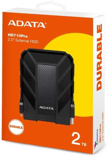 Kietasis diskas ADATA HD710P | 2000 GB | 2,5 colio | USB 3.1 (atgalinis suderinamas su USB 2.0) | Juodas | HD710 Pro atsparumo dulkėms ir vandeniui įvertinimai taikomi tik tada, kai USB prievado dangtelis yra tvirtai uždarytas.Plastikas / Apsauginis silikonas