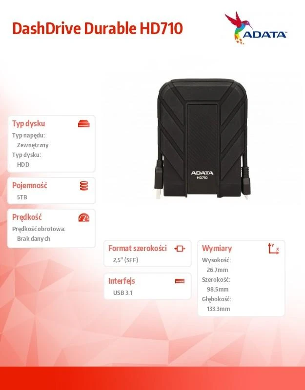 Kietasis diskas Išorinis diskas Adata HD710 Pro USB 3.1 5TB Juodas