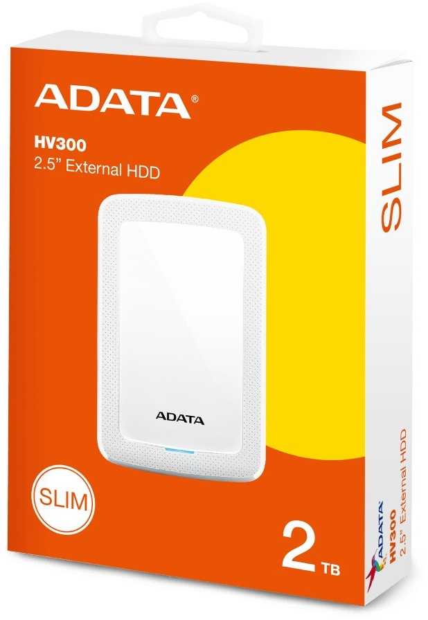 Kietasis išorinis diskas Adata HV300 2TB 2.5", USB 3.1, Baltas AHV300-2TU31-CWH