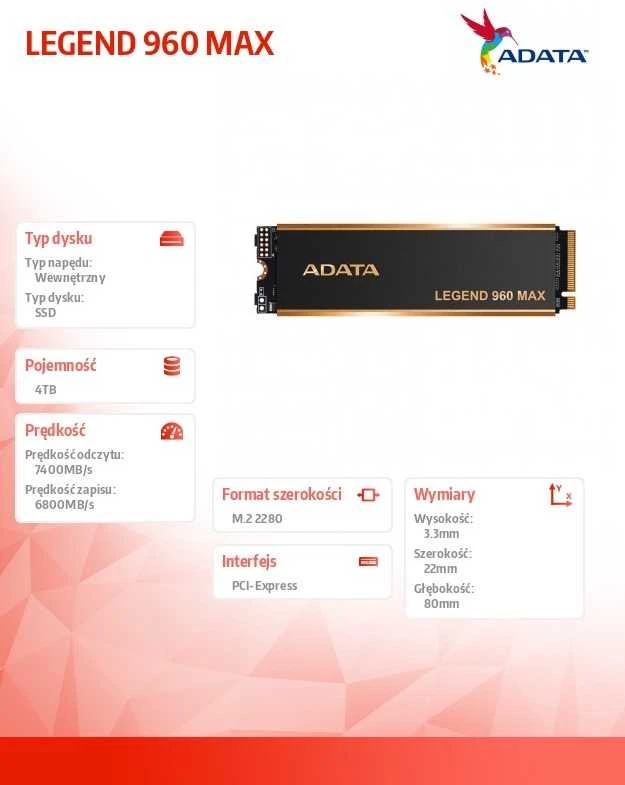 ADATA LEGEND 960 MAX M.2 4 TB PCI Express 4.0 3D NAND NVMe