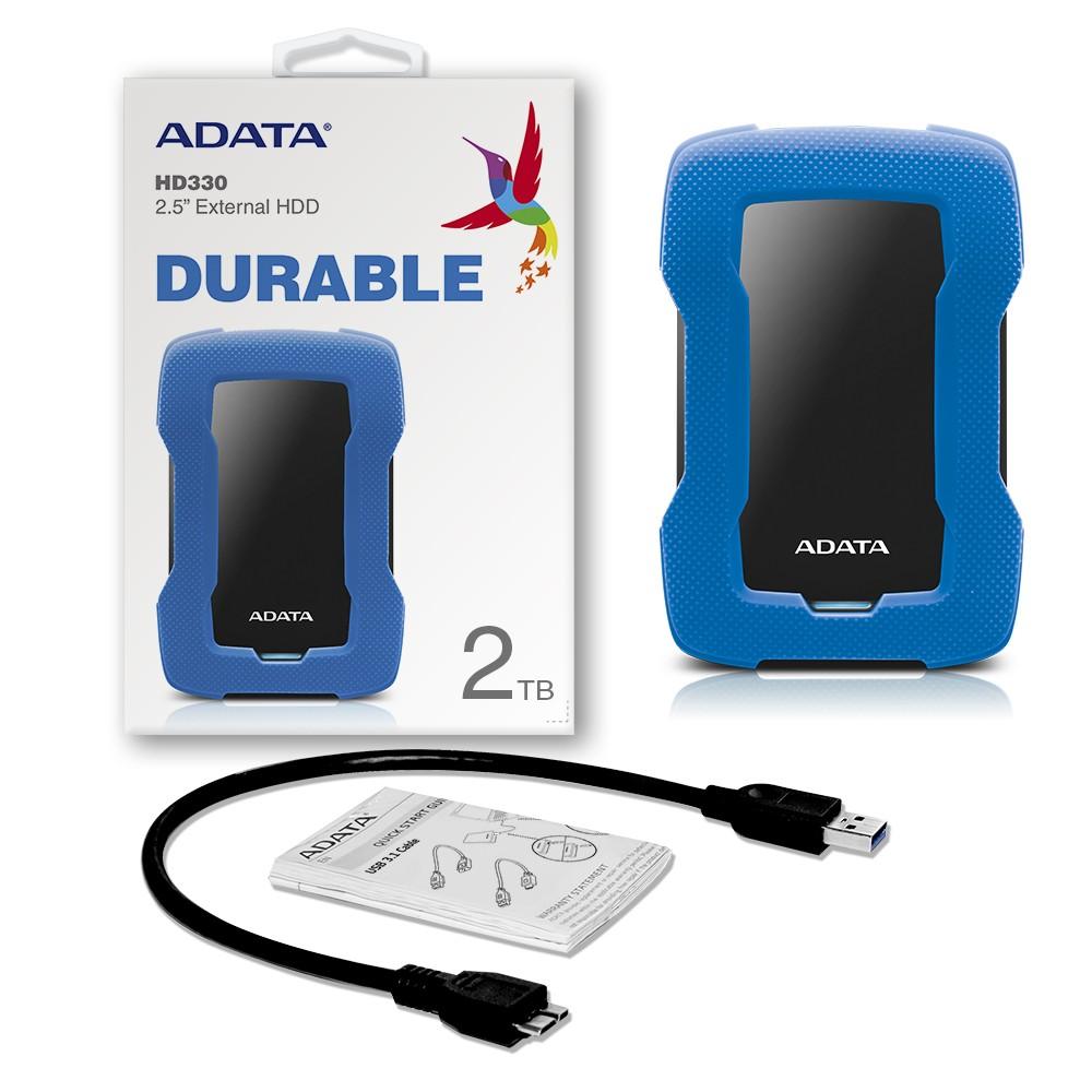 Kietasis diskas ADATA HD330 | 2000 GB | 2,5 colio | USB 3.1 | Mėlyna | Itin plonas ir didelė talpa patvariam HDD, trys unikalios spalvos su stilingu korpusu, išskirtinė apsauga nuo smūgio jutiklio, AES šifravimas 256 bitų, (atgal suderinamas su USB 2.0)