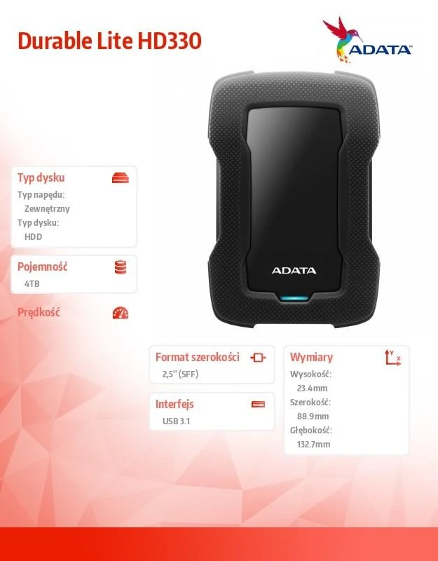 Kietasis diskas ADATA HD330 4000 GB, USB 3.1, Juodas