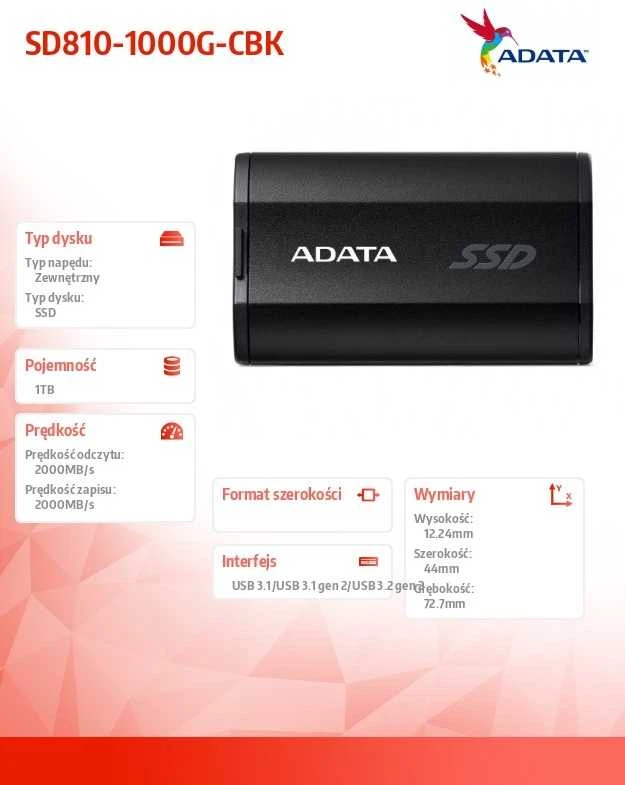 ADATA Išorinis kietasis diskas SSD SD810 1TB Juodas